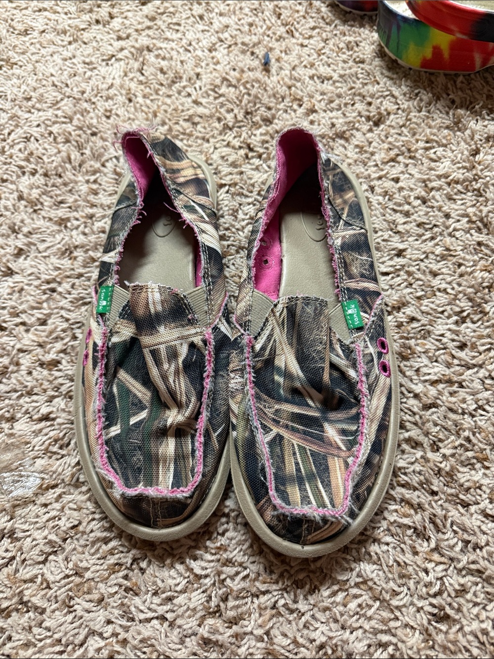 Sanuk Women's Camo Slip-On Shoes with Pink Trim
